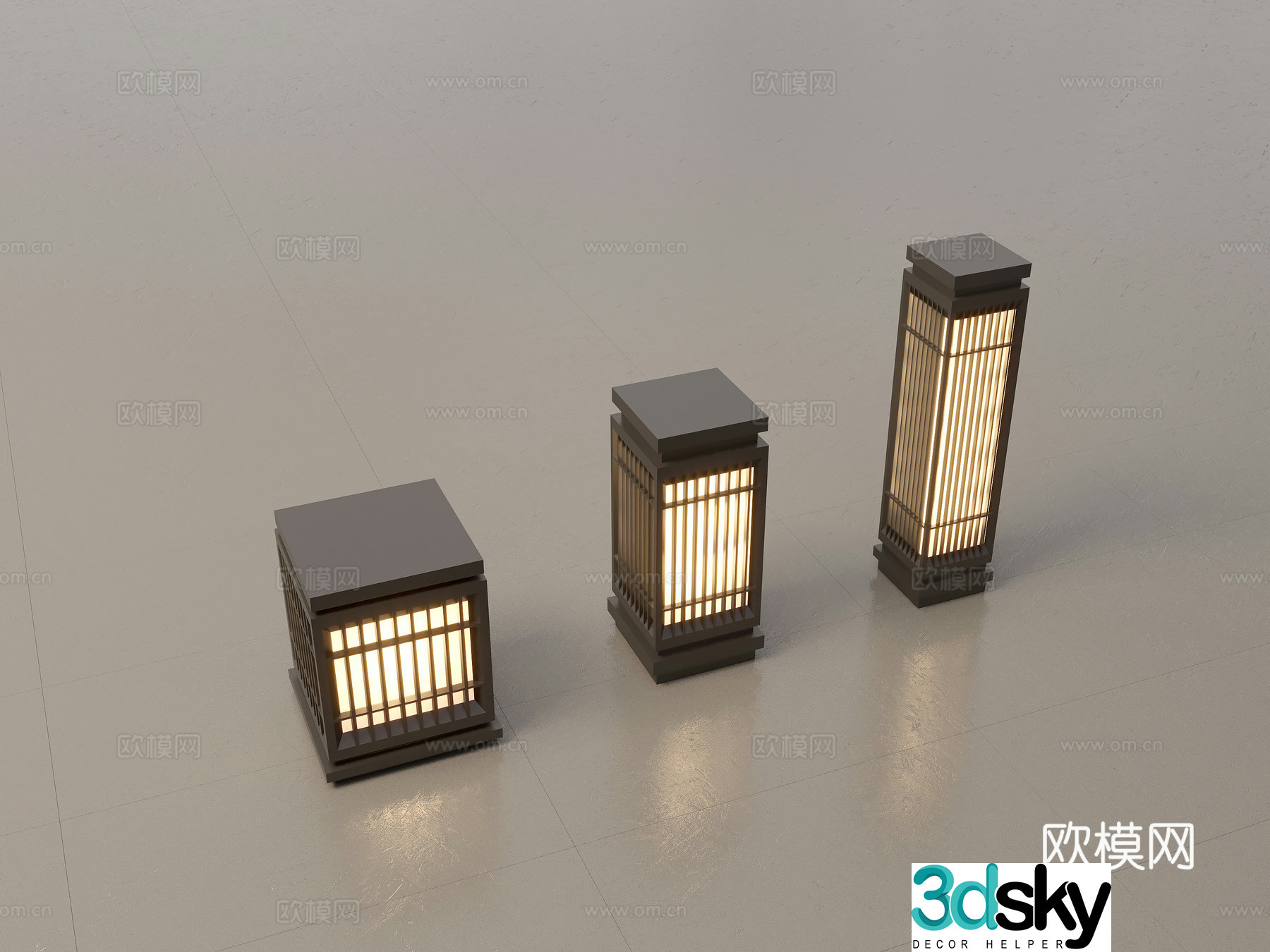 Modern Chinese landscape lights lawn lights garden lights outdoor light combination 3D model