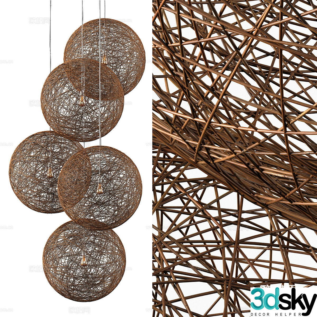 New Chinese style Wasabi wicker chandelier 3D model