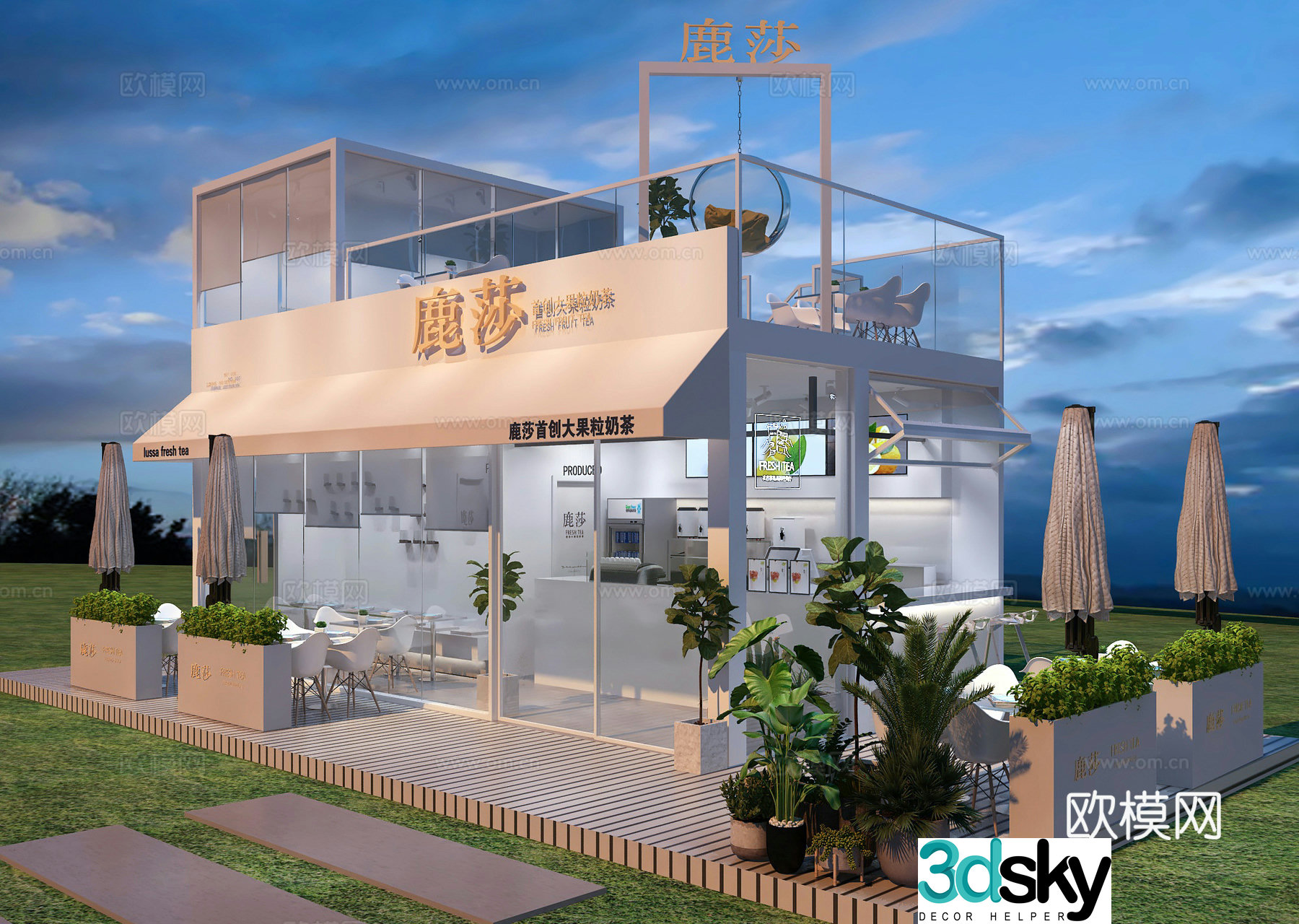 Fruit milk tea shop Cafe Milk tea operation table Workbench cash register water bar terrace flower box 3D model