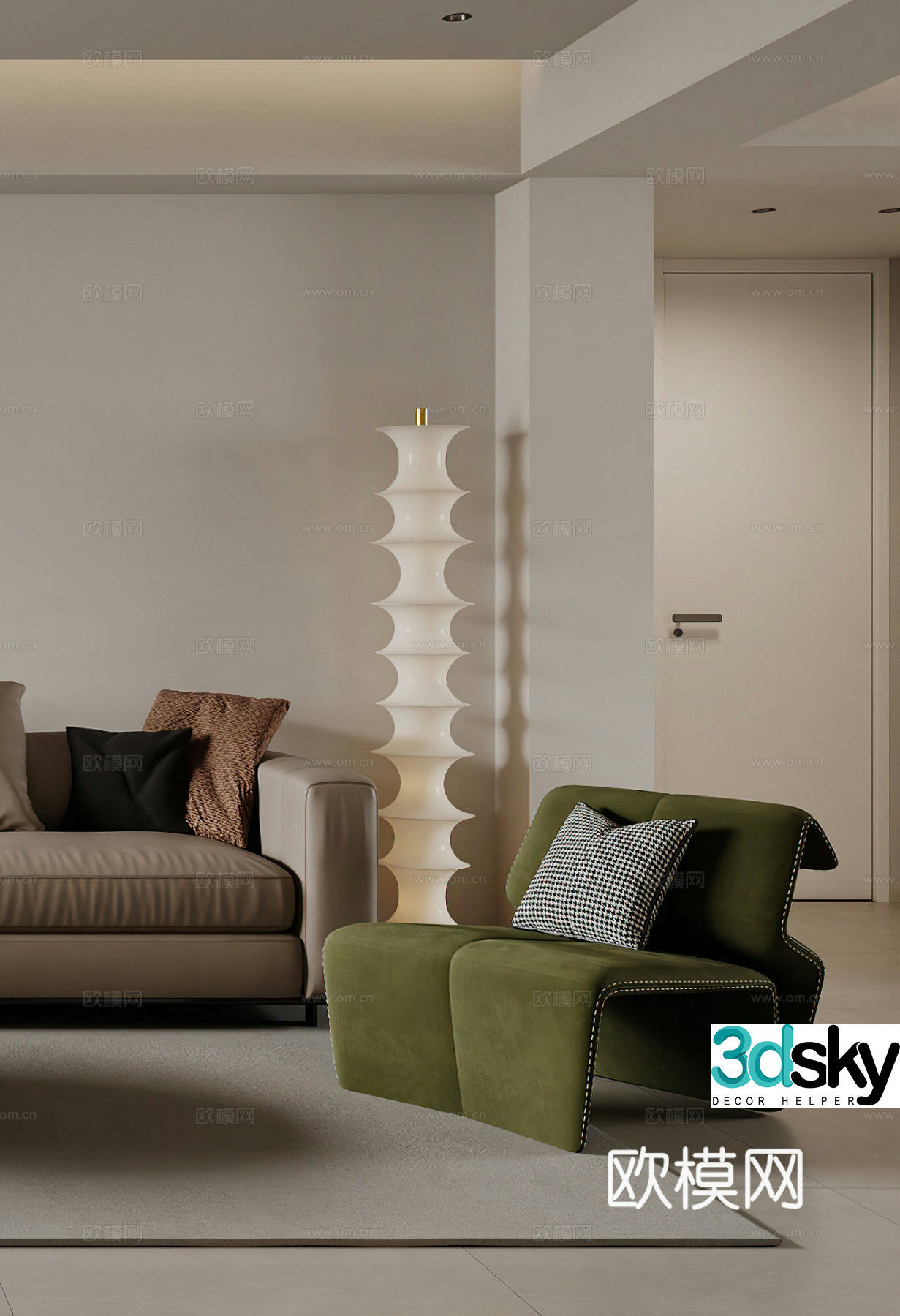 Modern casual chair single chair side table corner table cream style Italian floor lamp simple 3D model