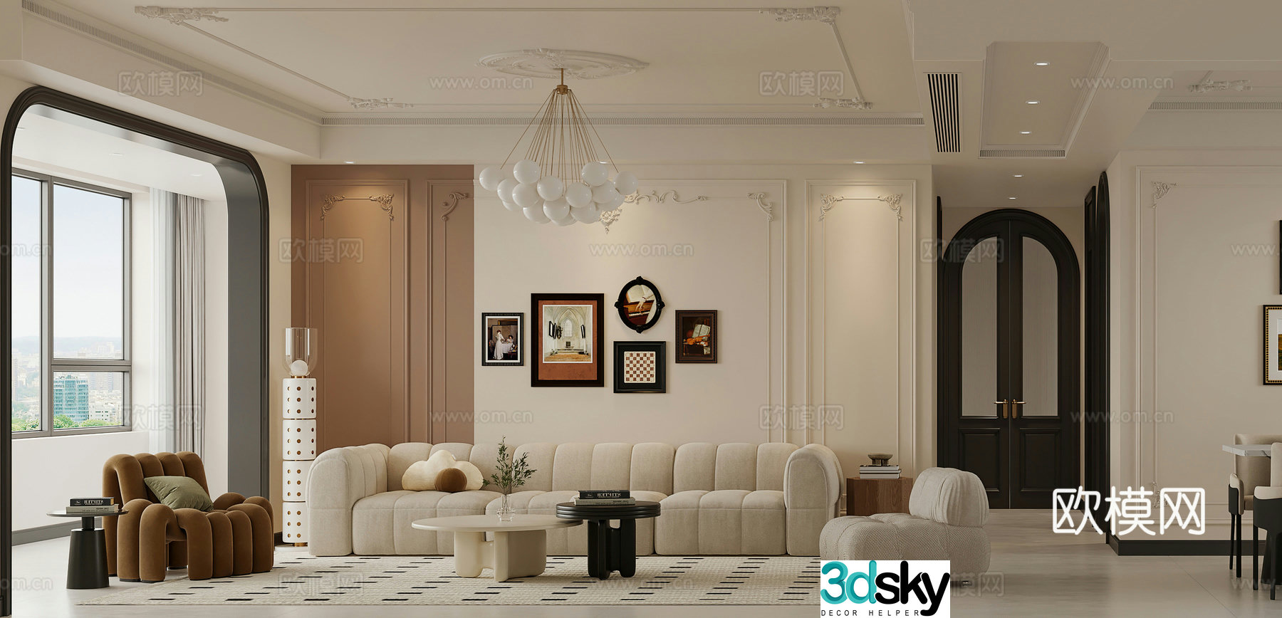 French living room combination sofa lounge chair island American living room French living room kitchen 3d model