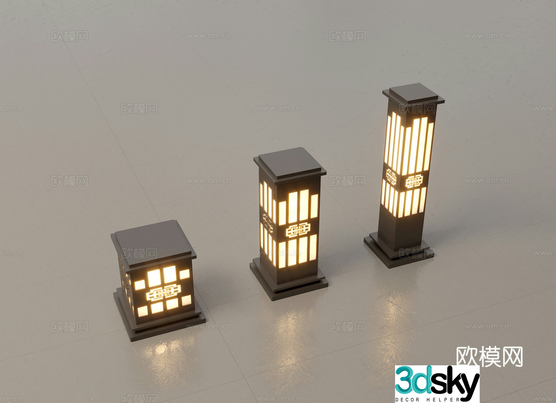 Modern Chinese landscape lights lawn lights garden lights outdoor light combination 3D model