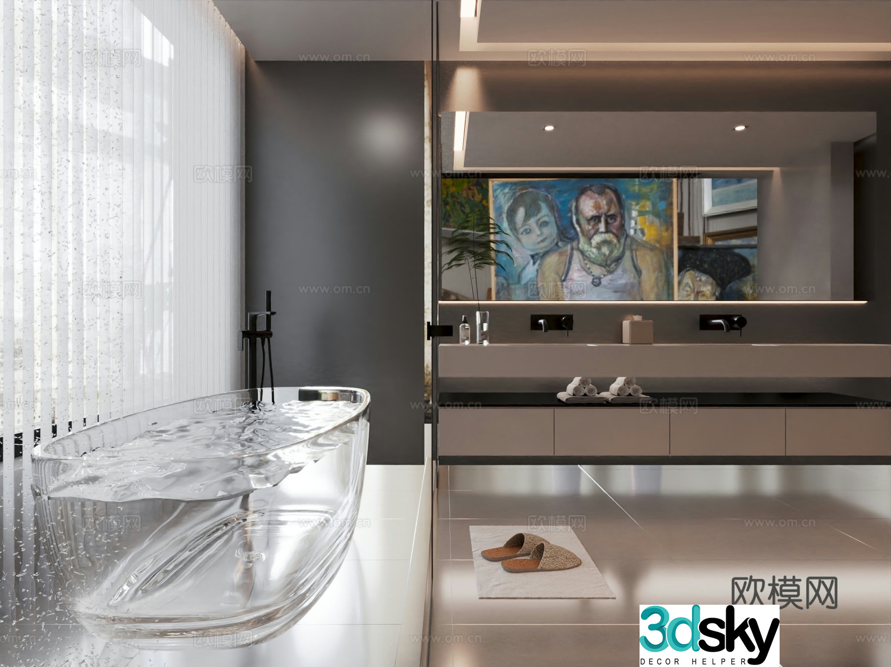 Modern bathroom bathroom cabinet bathtub 3d model