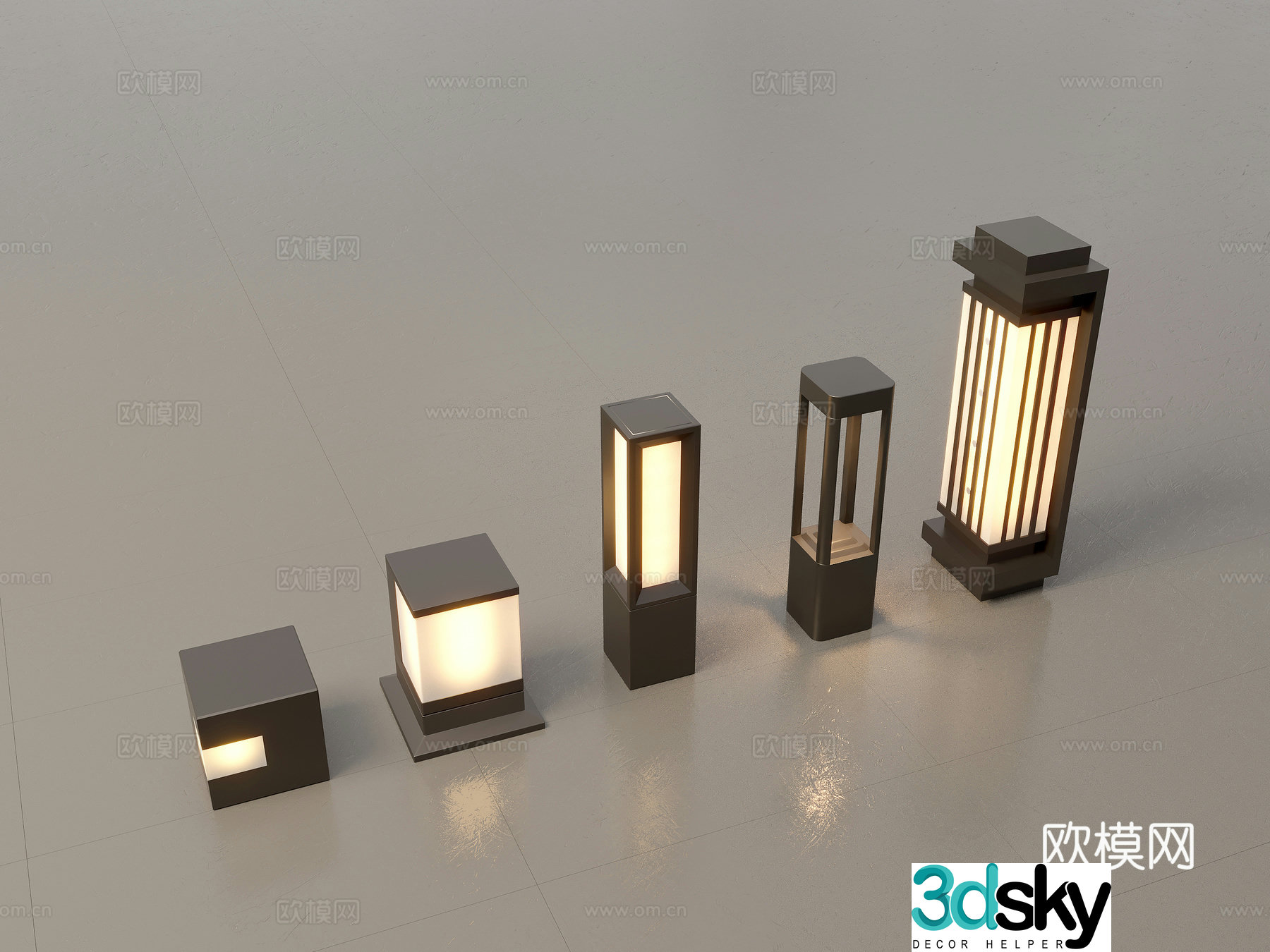 Modern Chinese landscape lights lawn lights garden lights outdoor light combination 3D model