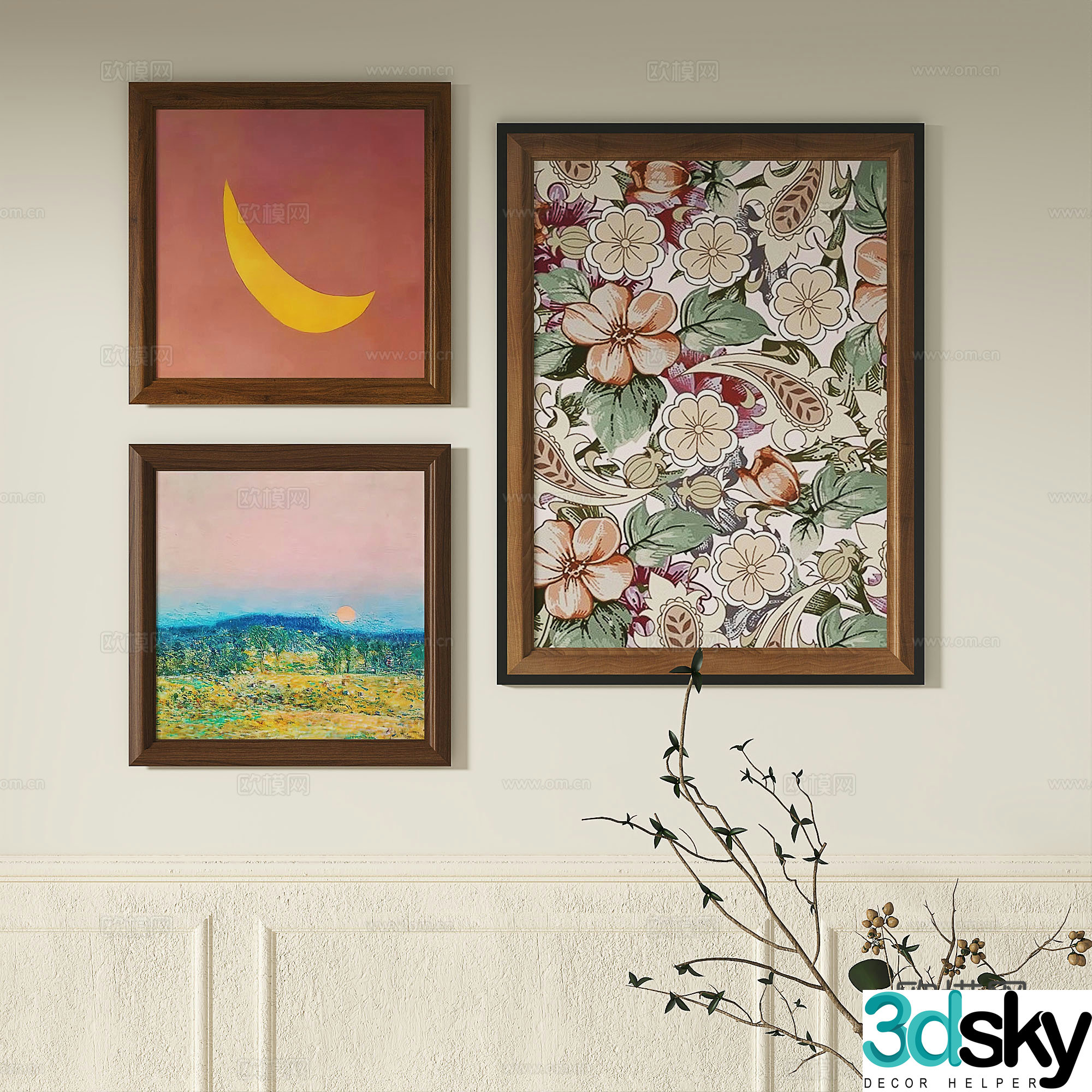 Modern French retro abstract light luxury simple medieval decorative painting 3d model
