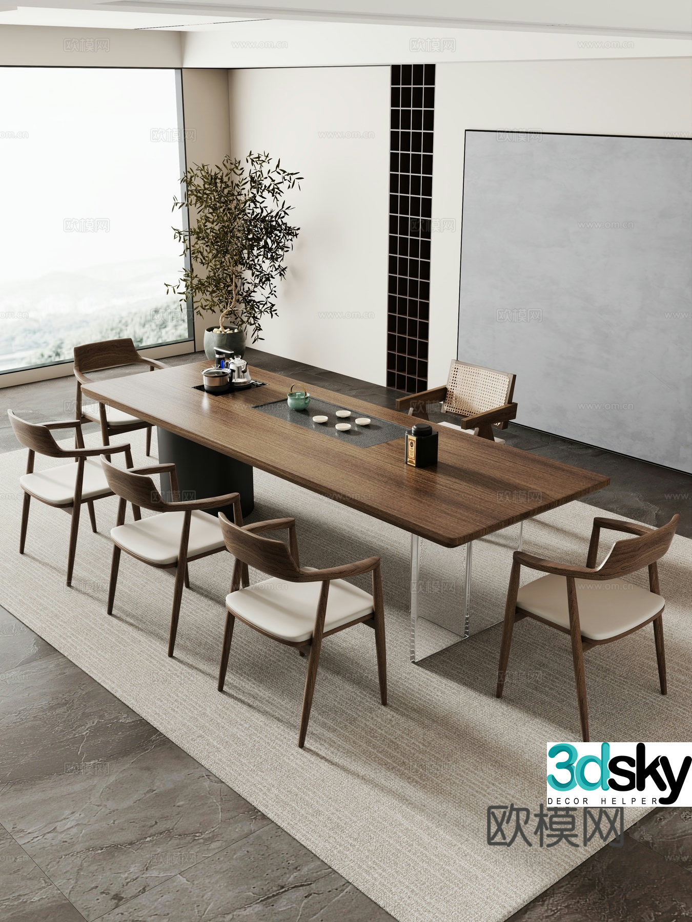 Creamy large plate table tea table and chair combination tea table tea table tea room tea table balcony tea table 3D model