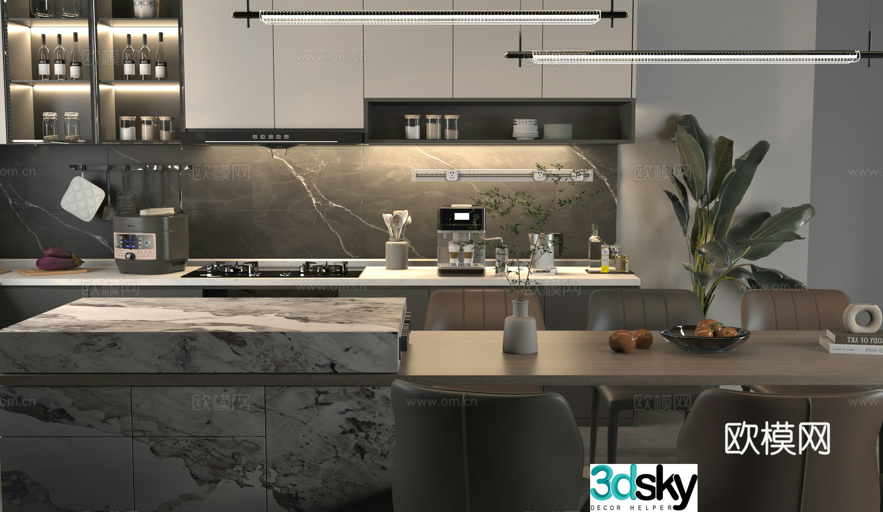 Modern minimalist living and dining room combination 3D model
