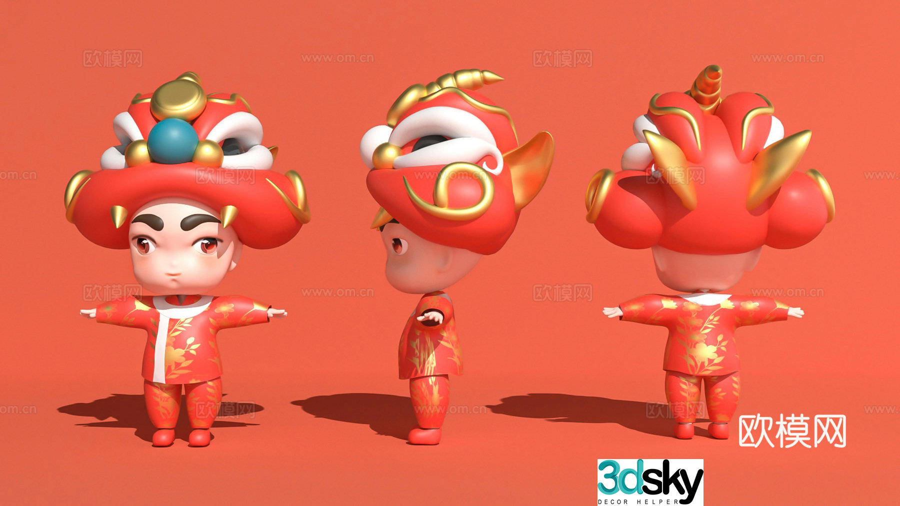 ip ancient boy character ornaments doll game character lion dance 3d model