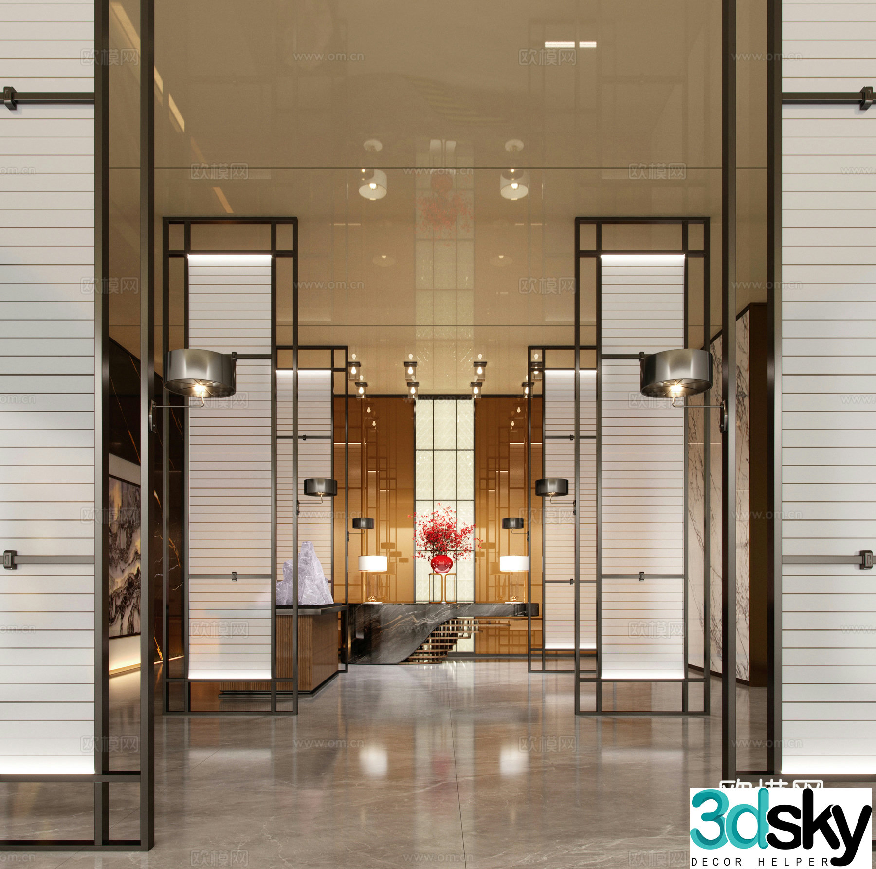 Modern hotel club hall aisle 3d model