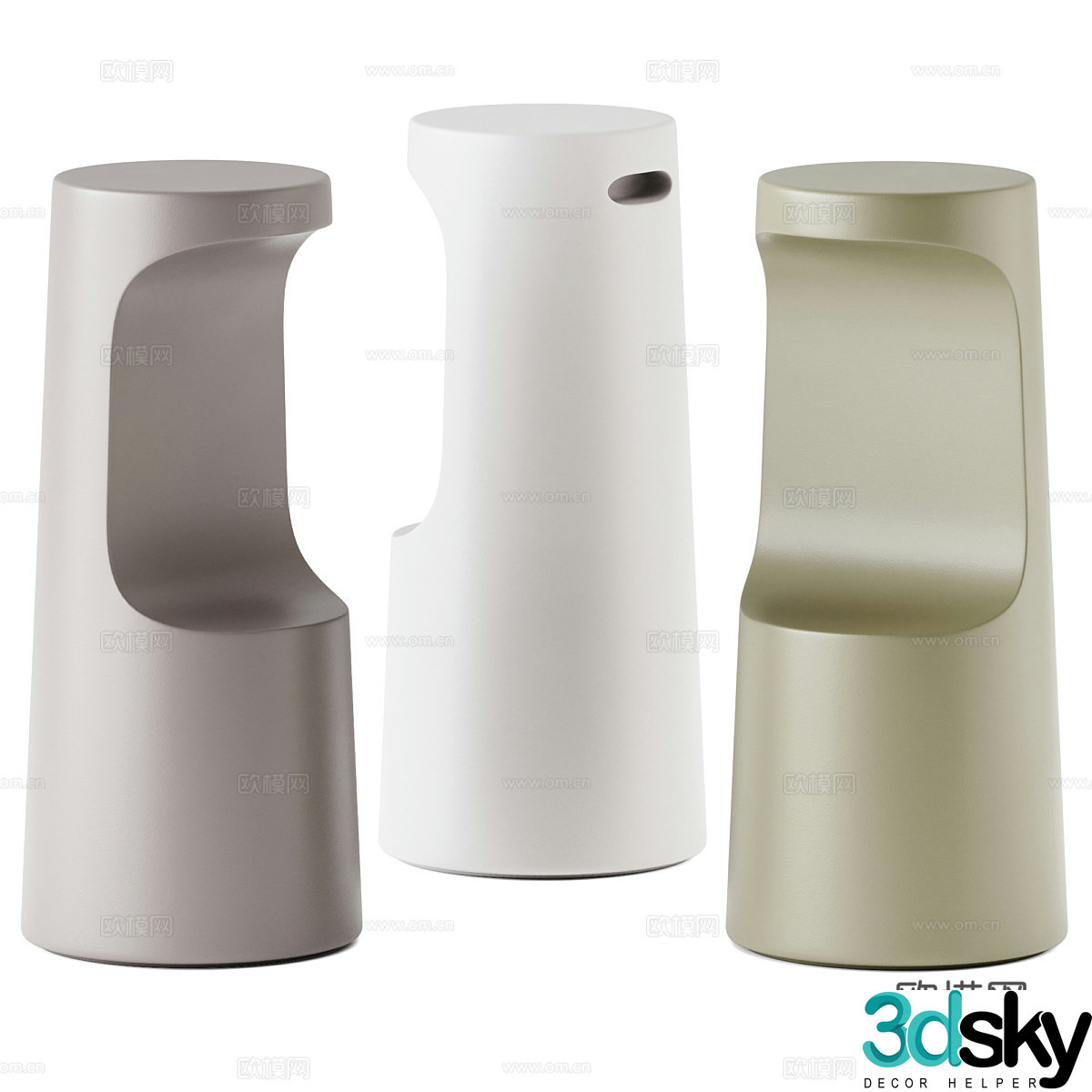 Modern Creamy Fura Bar Stool 3D Model