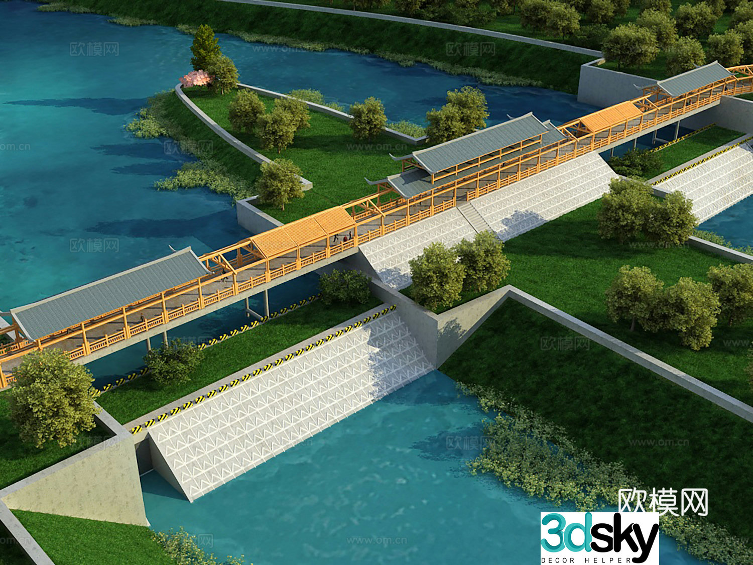New Chinese landscape bridge 3D model