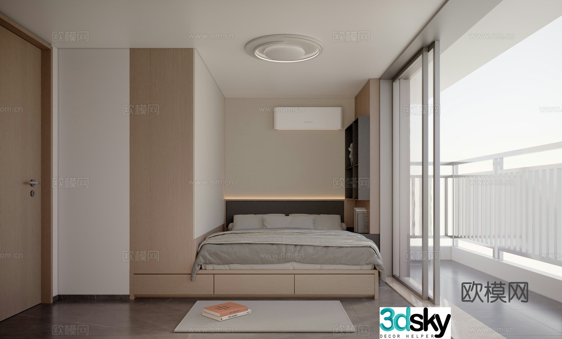 Modern minimalist tatami bedroom 3d model