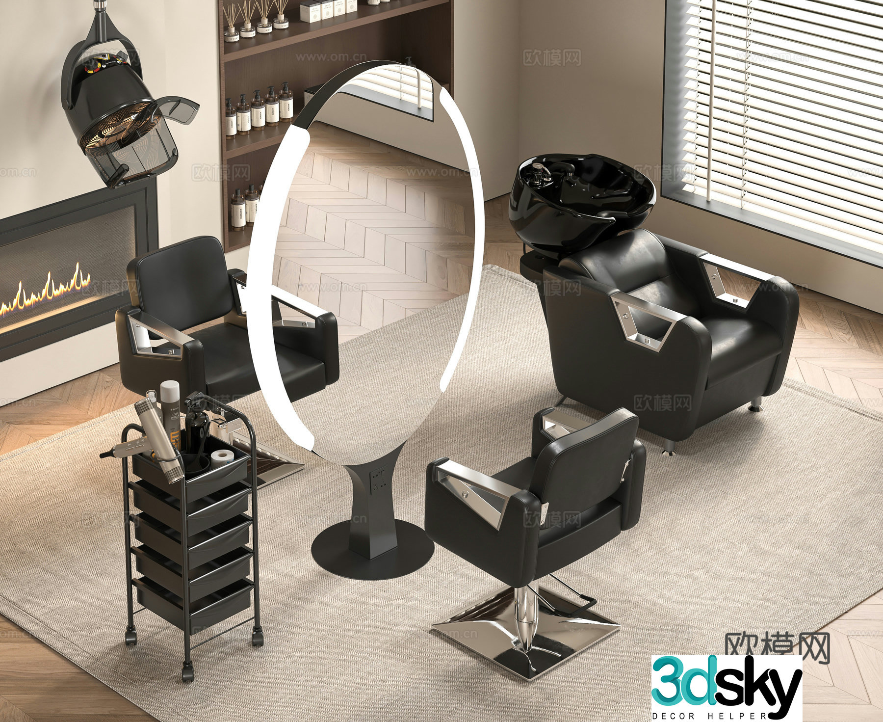 Modern barber shop 3d model