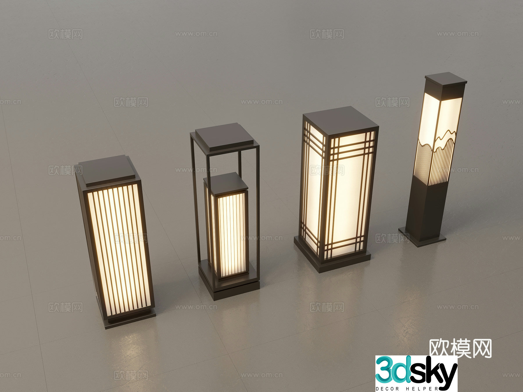 Modern Chinese landscape lights lawn lights garden lights outdoor light combination 3D model