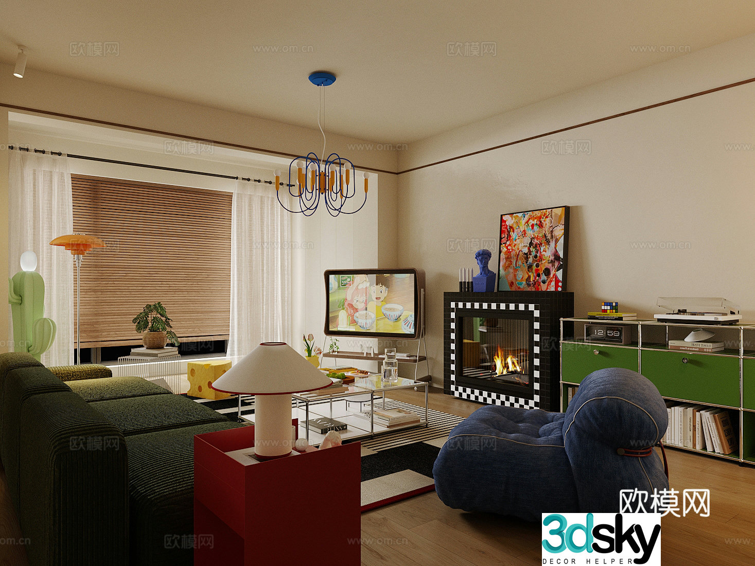 Modern home living room Bauhaus living room Memphis living room Retro style living room Dopamine living room 3d model