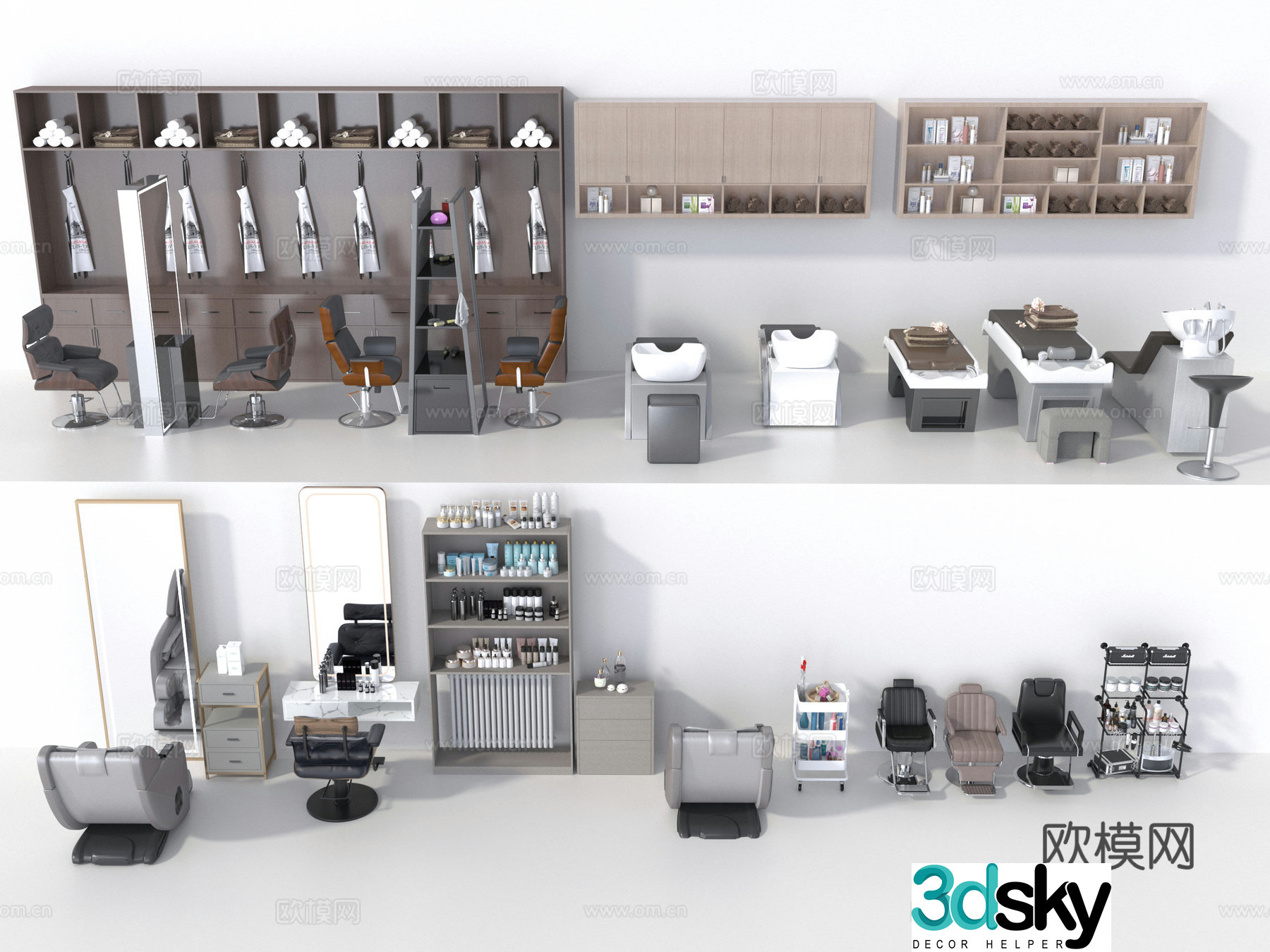 Barber shop chair hair washing bed barber shop decoration cabinet 3d model