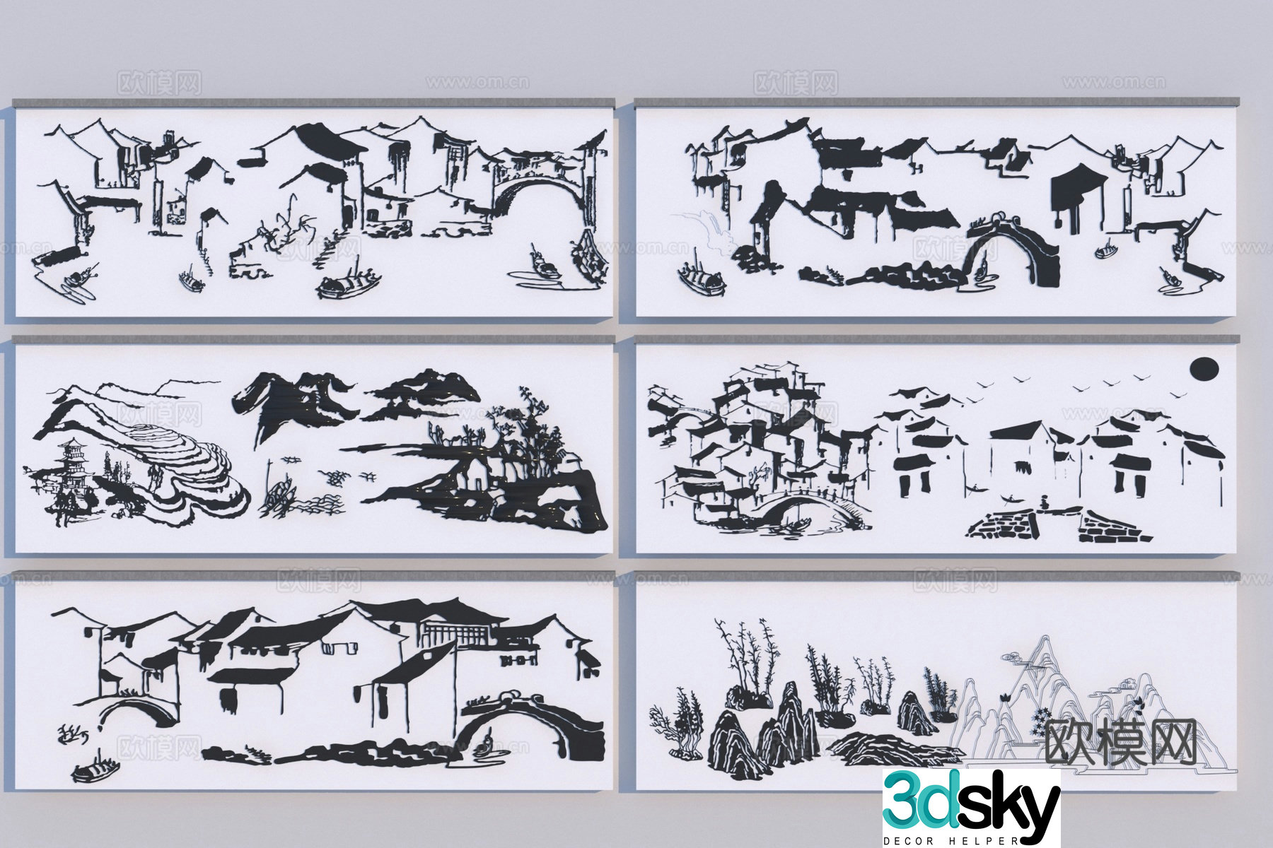 New Chinese traditional pattern wall 3D model