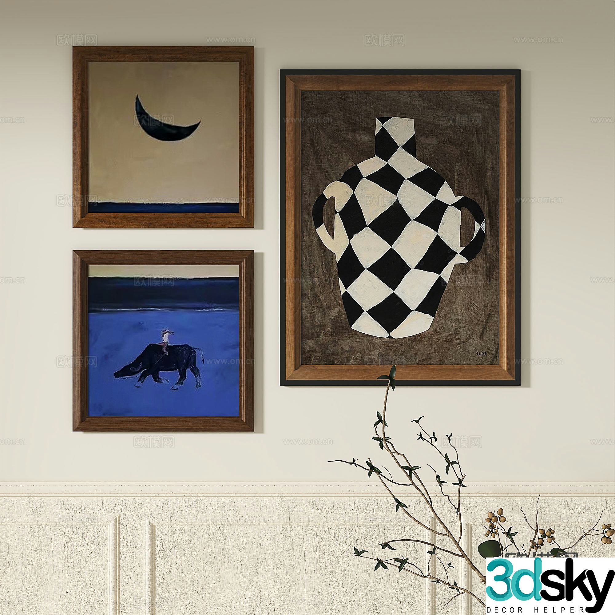 Modern French retro abstract light luxury simple medieval decorative painting 3d model