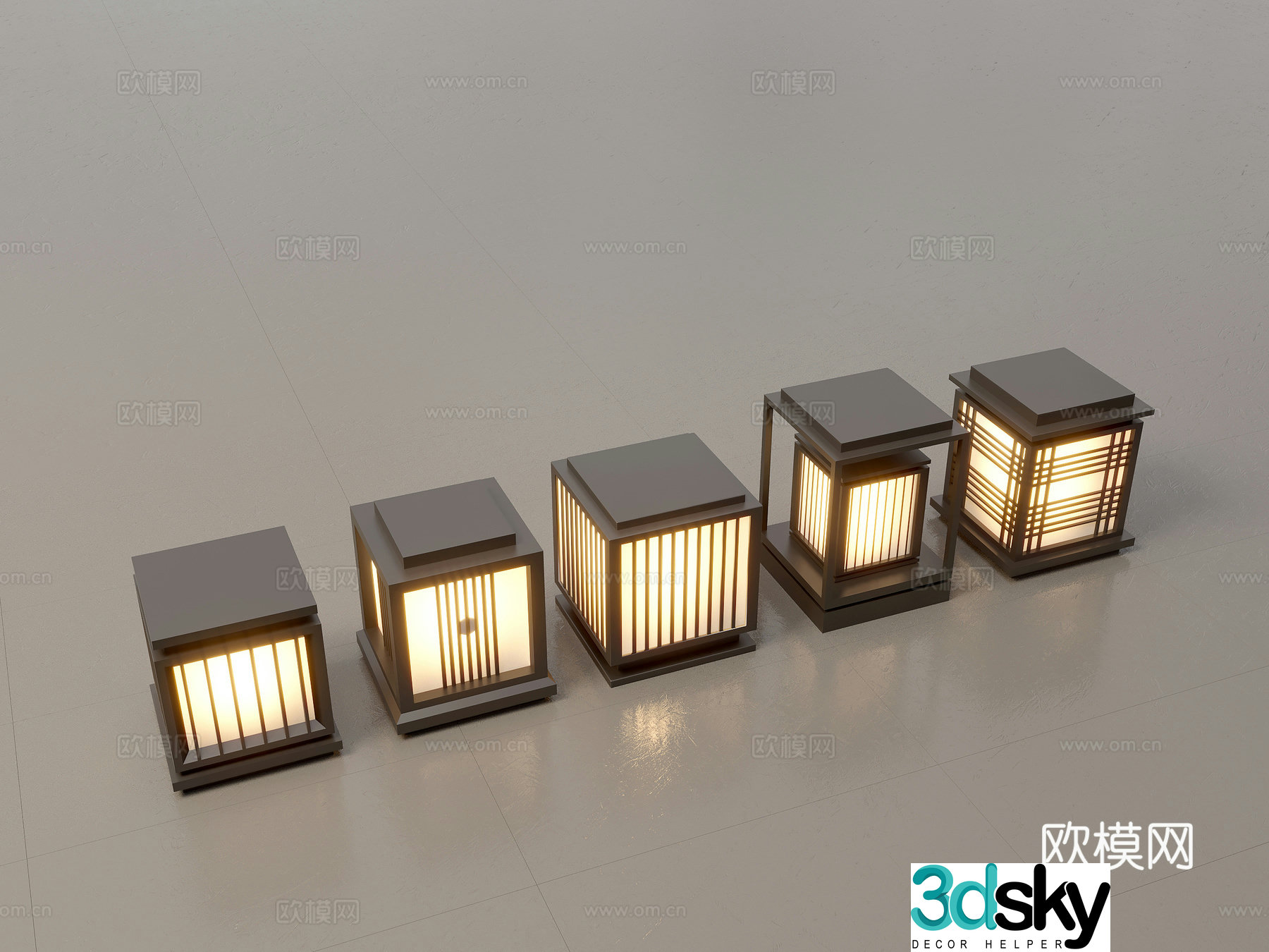 Modern Chinese landscape lights lawn lights garden lights outdoor light combination 3D model