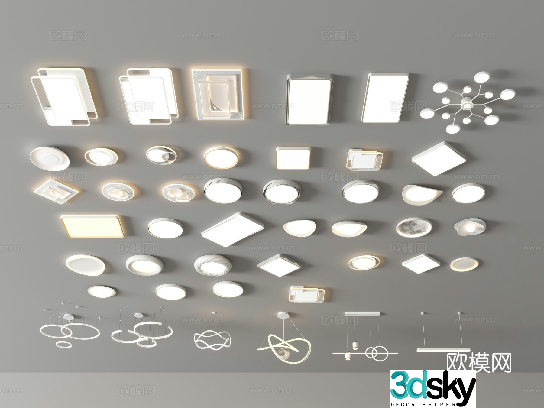 Ceiling light Living room main light Creamy cloud square Restaurant lamp Bedroom Lighting combination 3D model