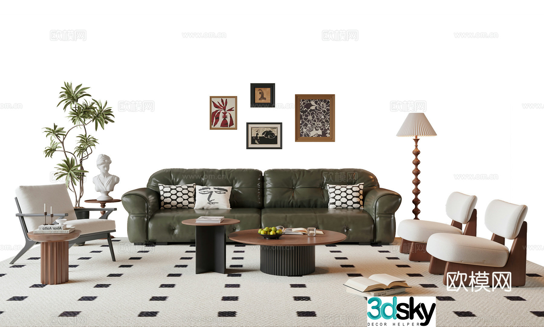 French medieval sofa coffee table combination 3D model