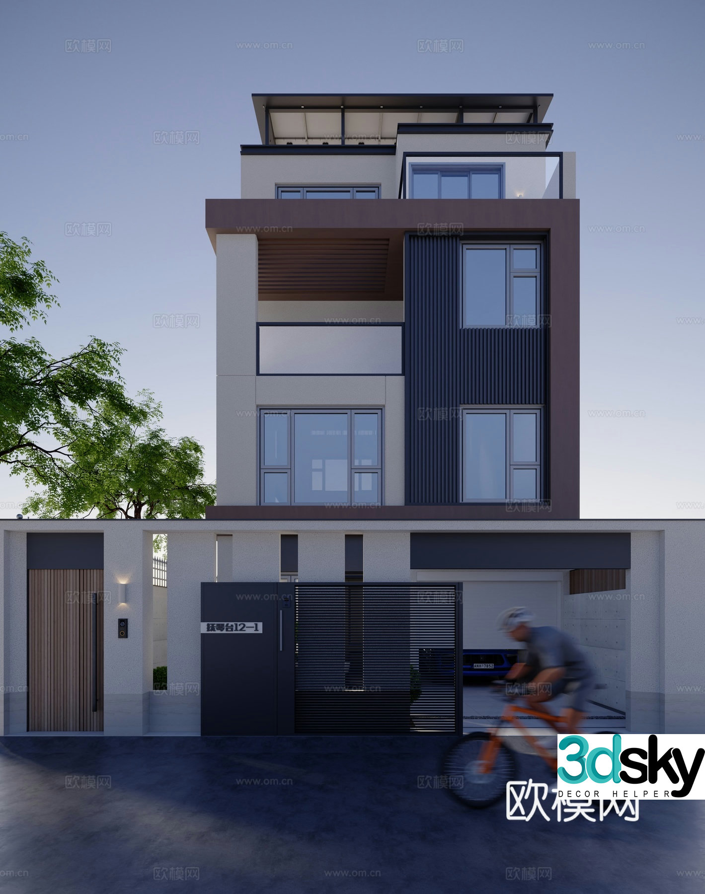 Modern villa exterior garage door 3d model