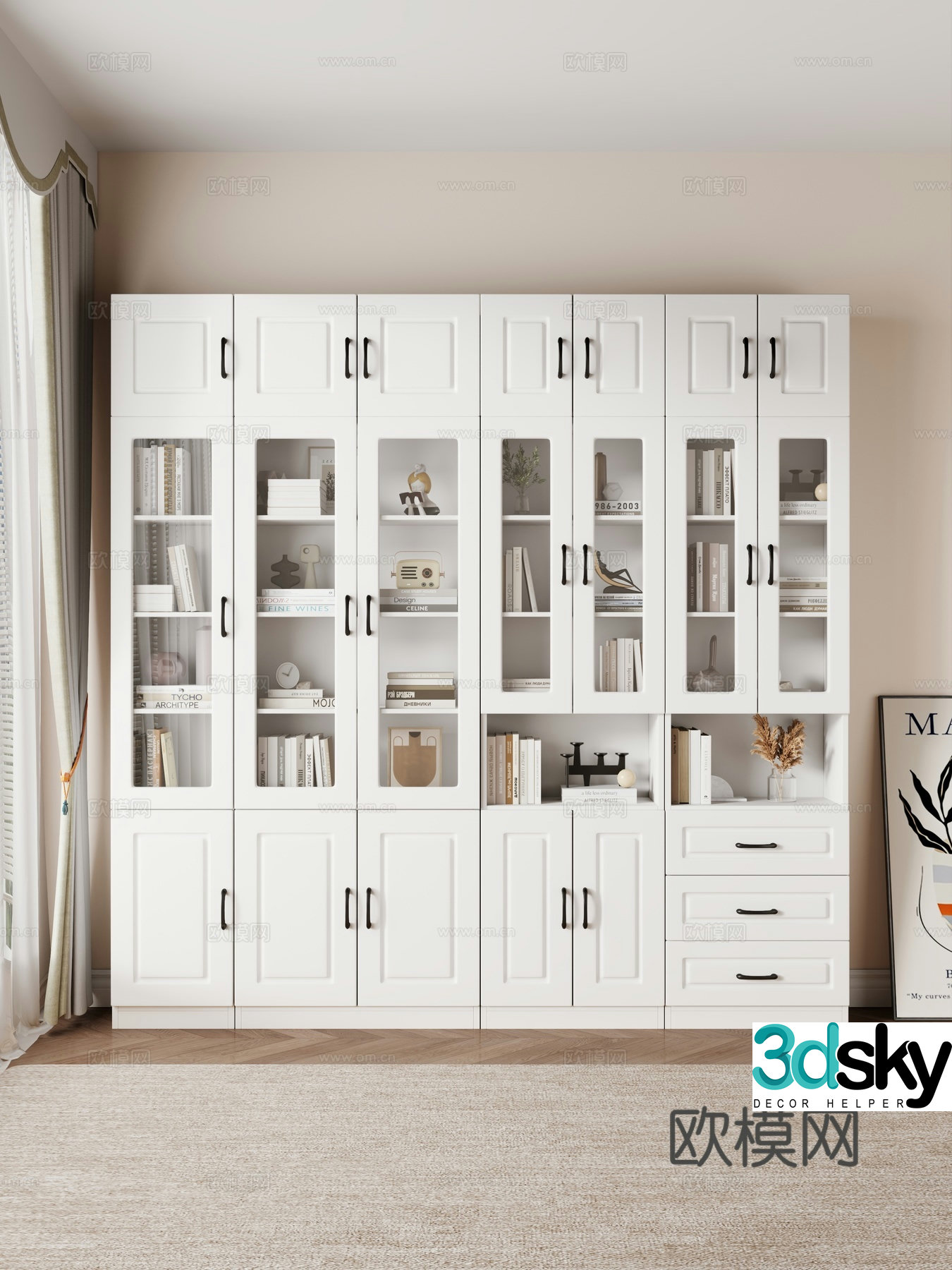Bookcase Shelf Wardrobe Display Cabinet 3D Model
