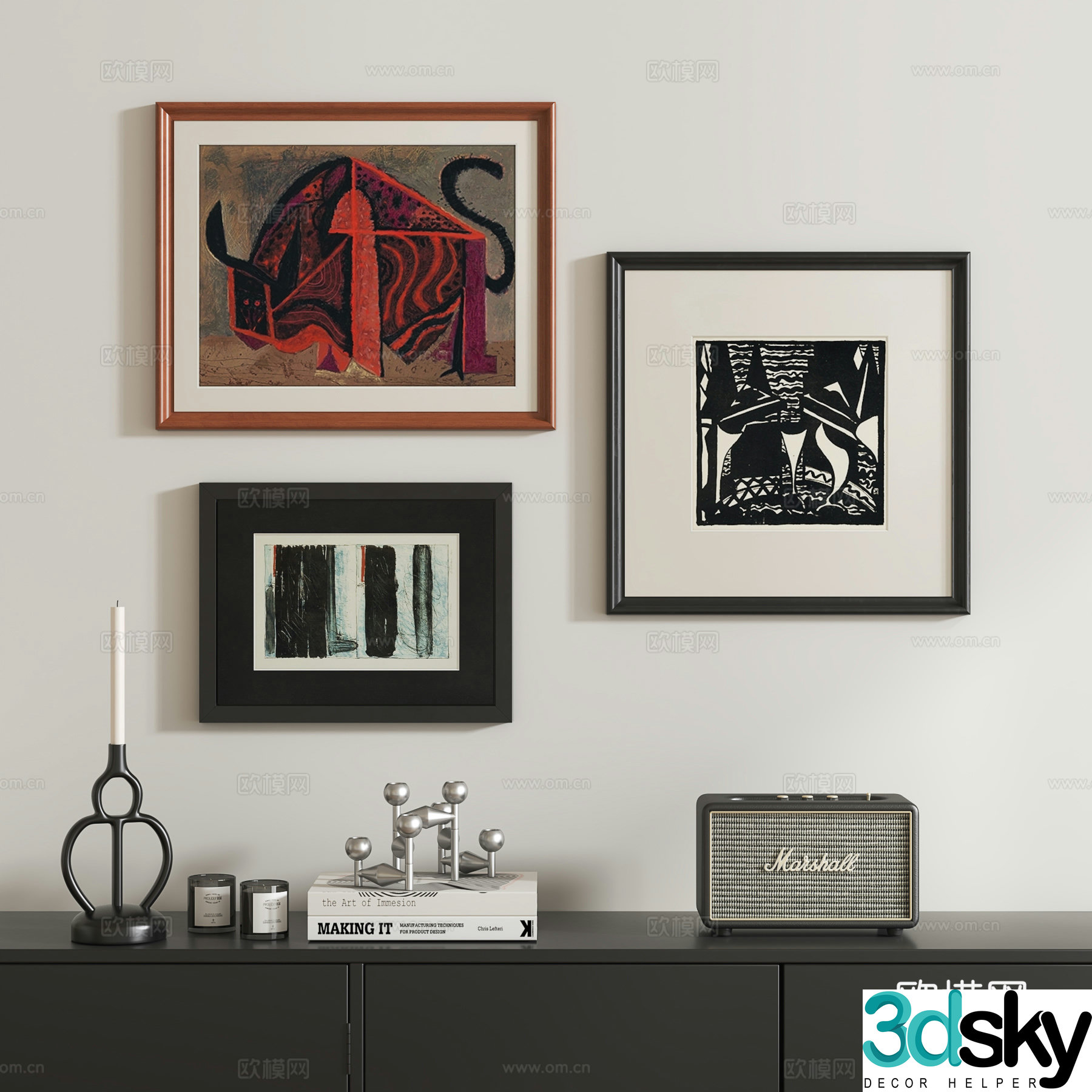 Mediterranean abstract hanging painting combination 3D model