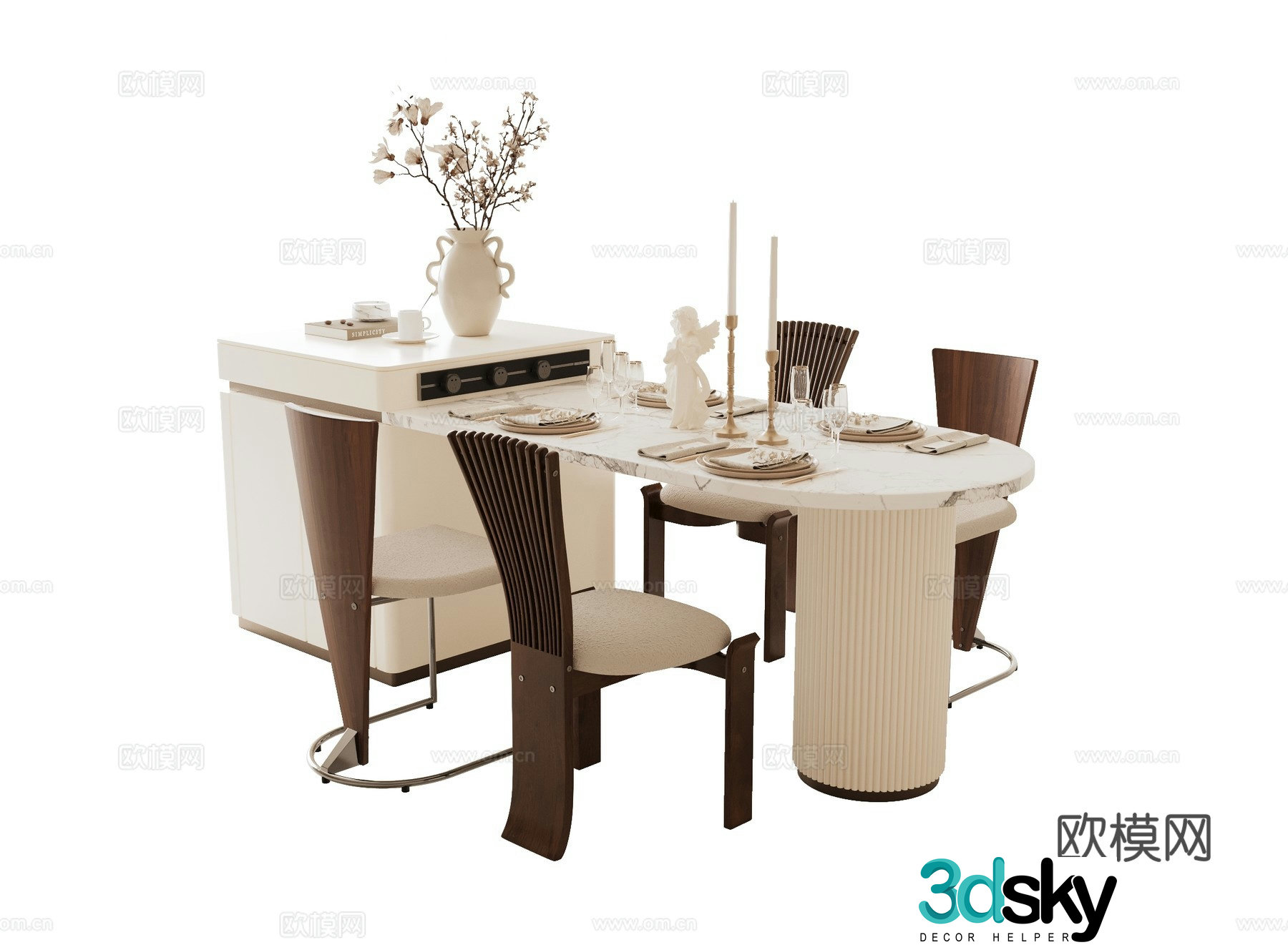 French medieval dining table and chair 3D model