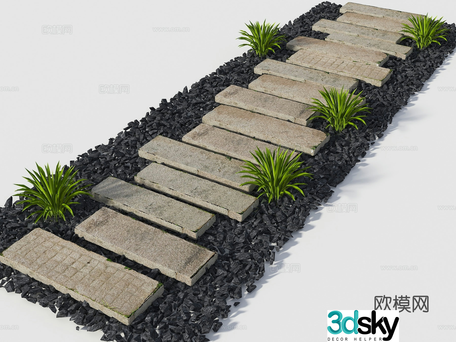 Modern old stone slab Chinese style stone slab road walkway garden stone slab road bluestone 3d model