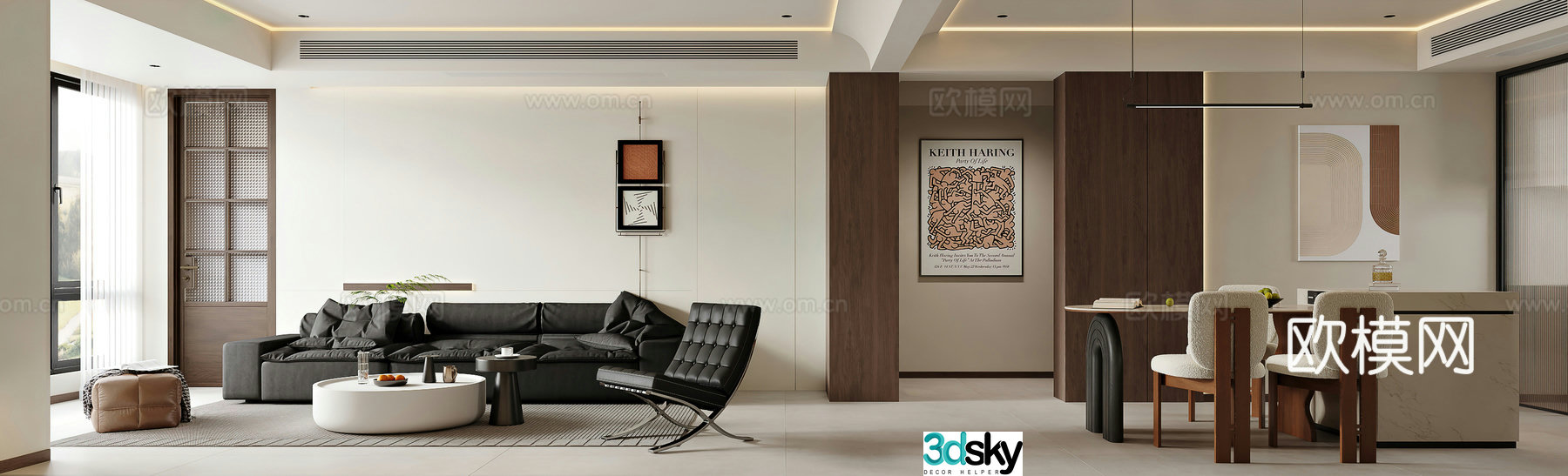 Modern living and dining room 3d model