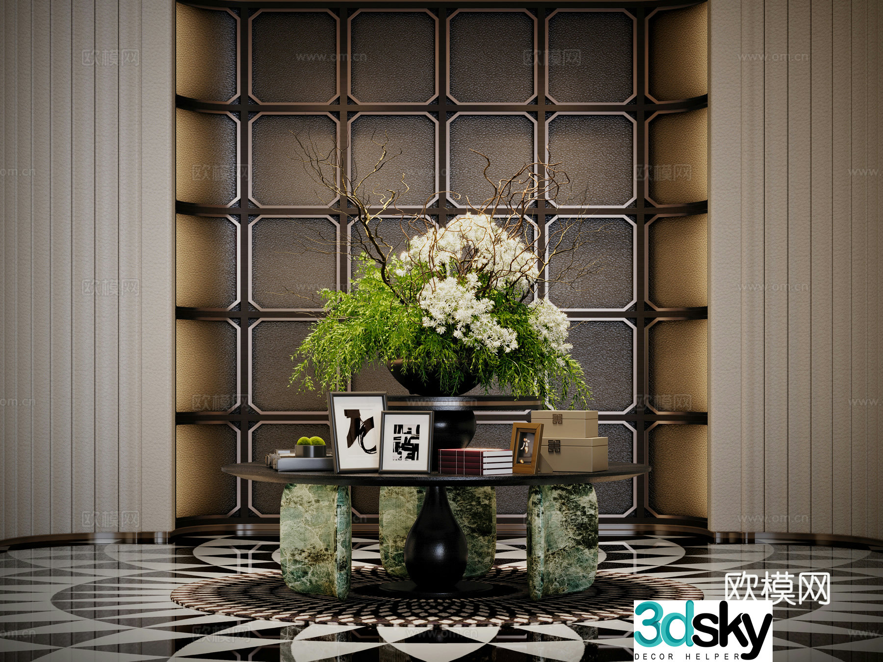 Modern hotel lobby end viewing deck ornament 3D model