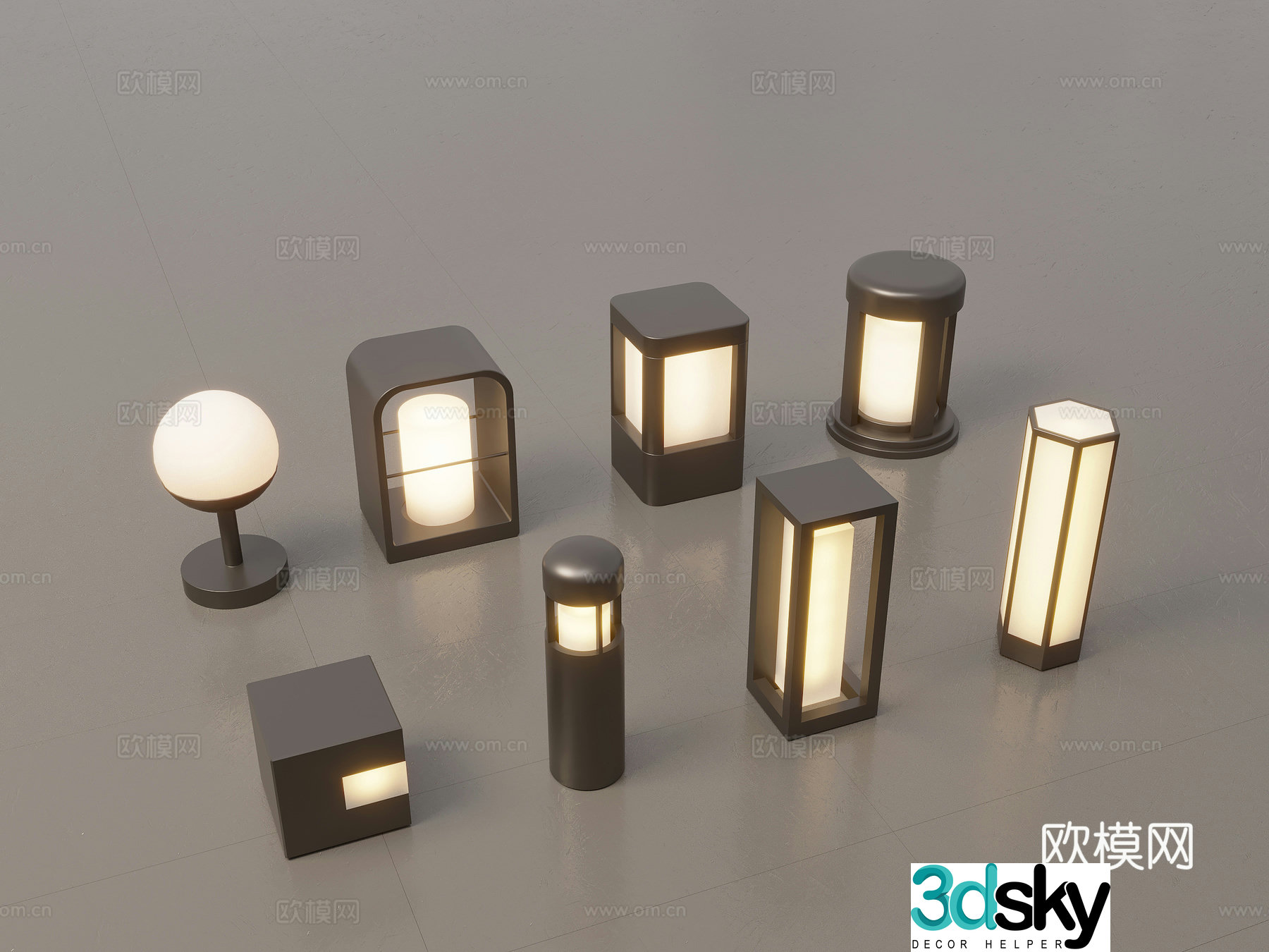 Modern Chinese landscape lights lawn lights garden lights outdoor light combination 3D model