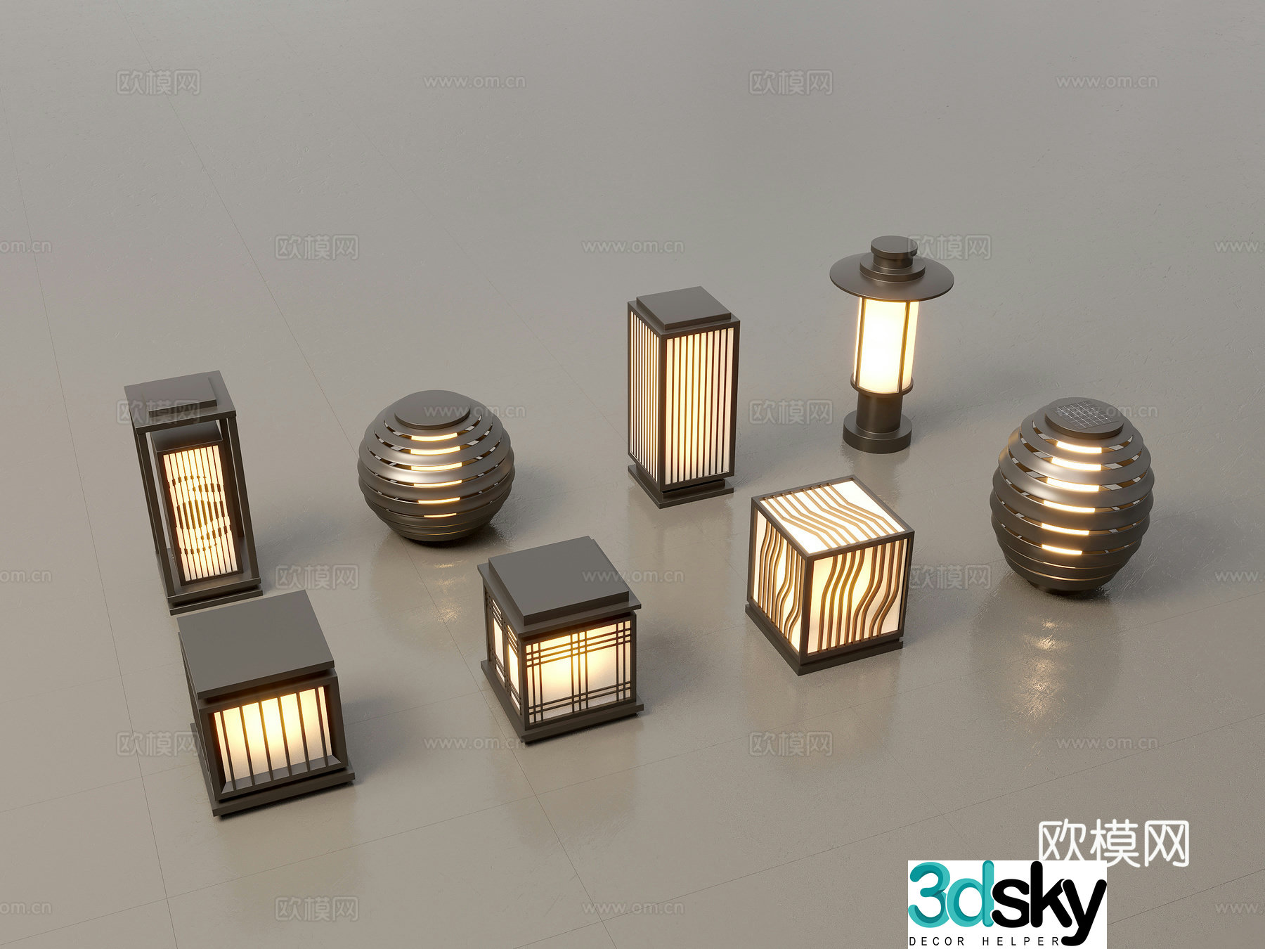 Modern Chinese landscape lights lawn lights garden lights outdoor light combination 3D model