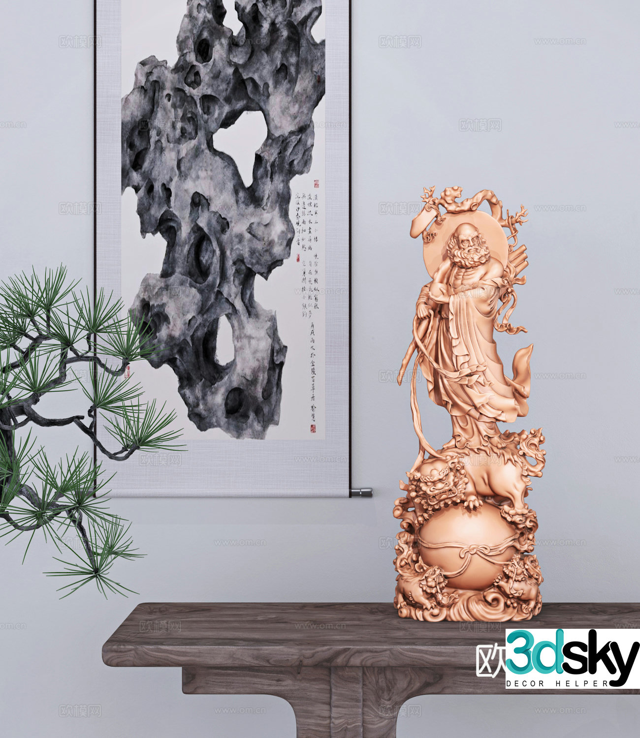 Modern New Chinese Style Bodhidharma ancestor lion sculpture art ornaments 3D model