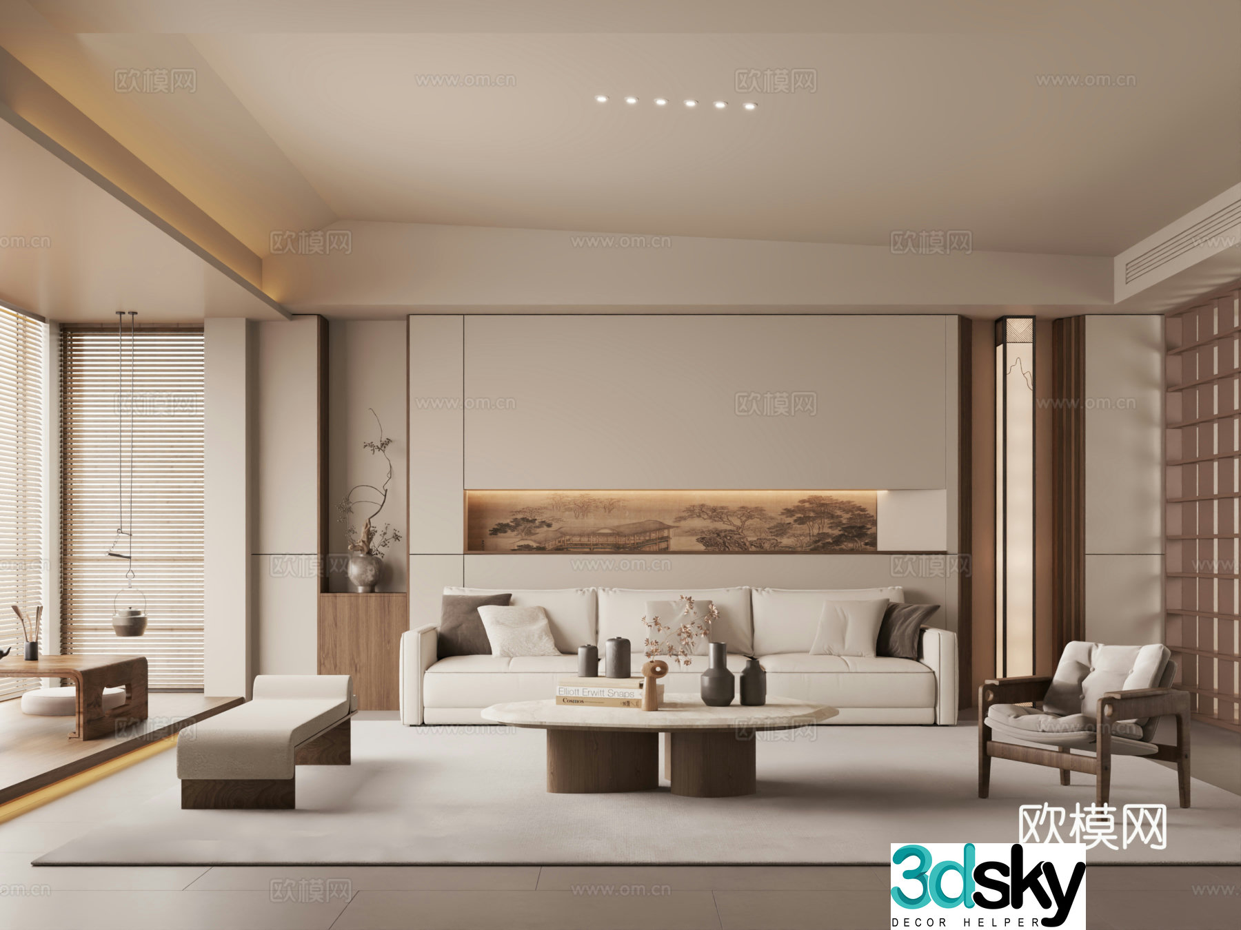 New Chinese style living room Song style living room Sofa coffee table combination 3D model