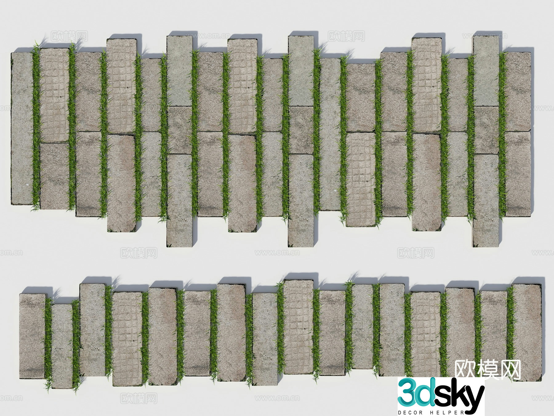 Modern old stone slabs grass-embedded stone slab roads grass-embedded stone slab trails stone garden roads garden stone slab roads 3D model