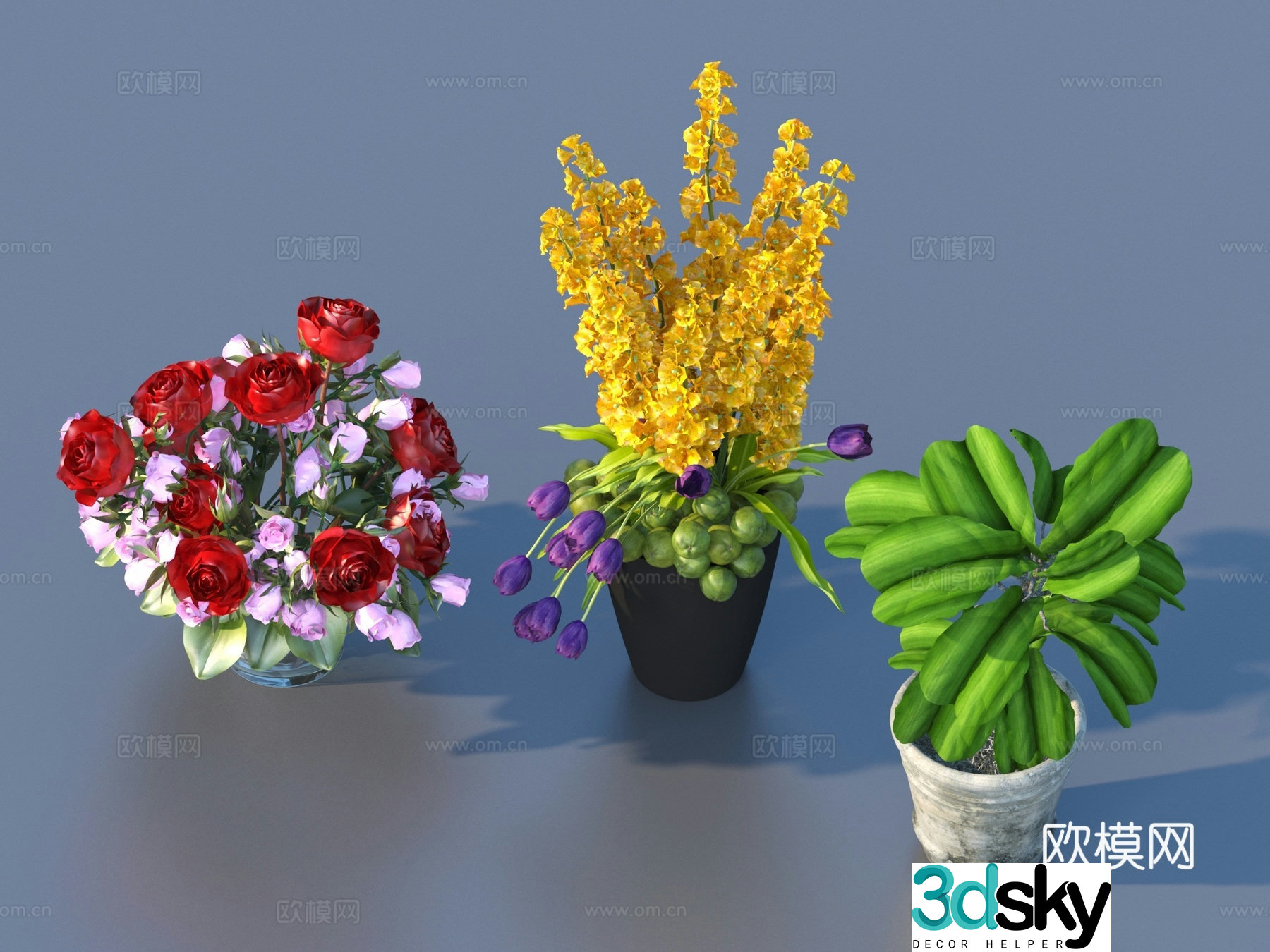 Flowers flower ornaments flower pots potted plants green plants plant 3d model