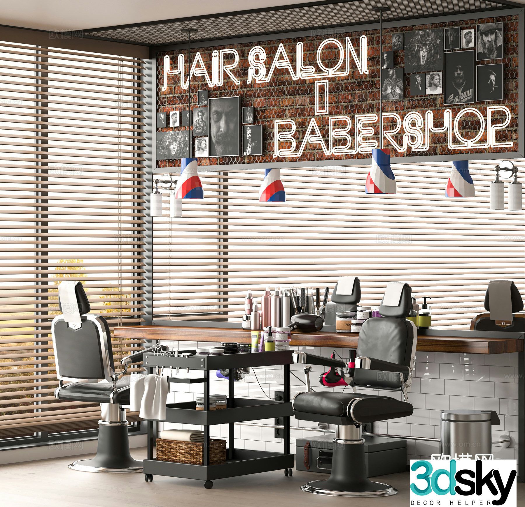 Modern barber shop 3d model