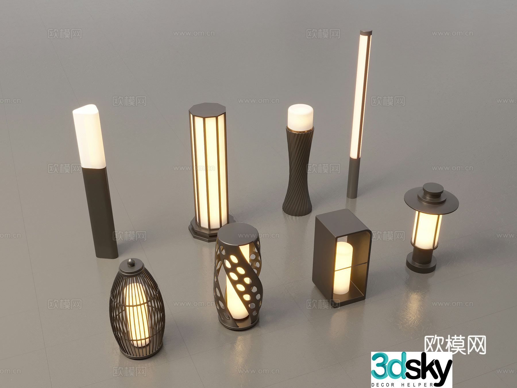 Modern Chinese landscape lights lawn lights garden lights outdoor light combination 3D model