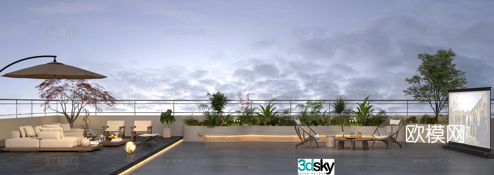 Modern light luxury roof garden terrace garden outdoor projection curtain outdoor sofa curved 3D model
