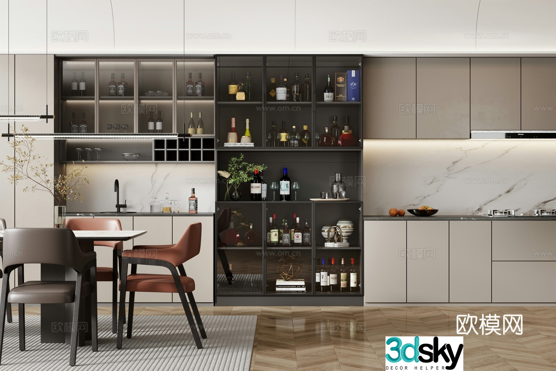 Modern restaurant wine cabinet dining table and chair wine cabinet decoration bar cabinet 3d model