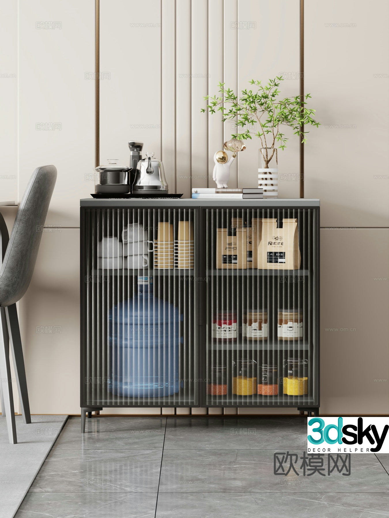 Tea cabinet side cabinet tea cabinet decoration tea set 3d model