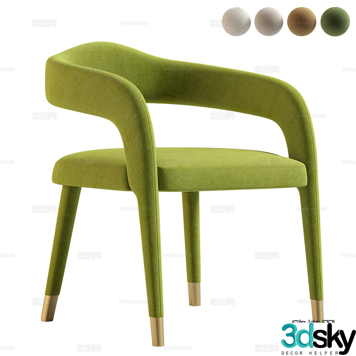 Modern Cream Style Lucia Green Velvet Dining Chair 3D Model