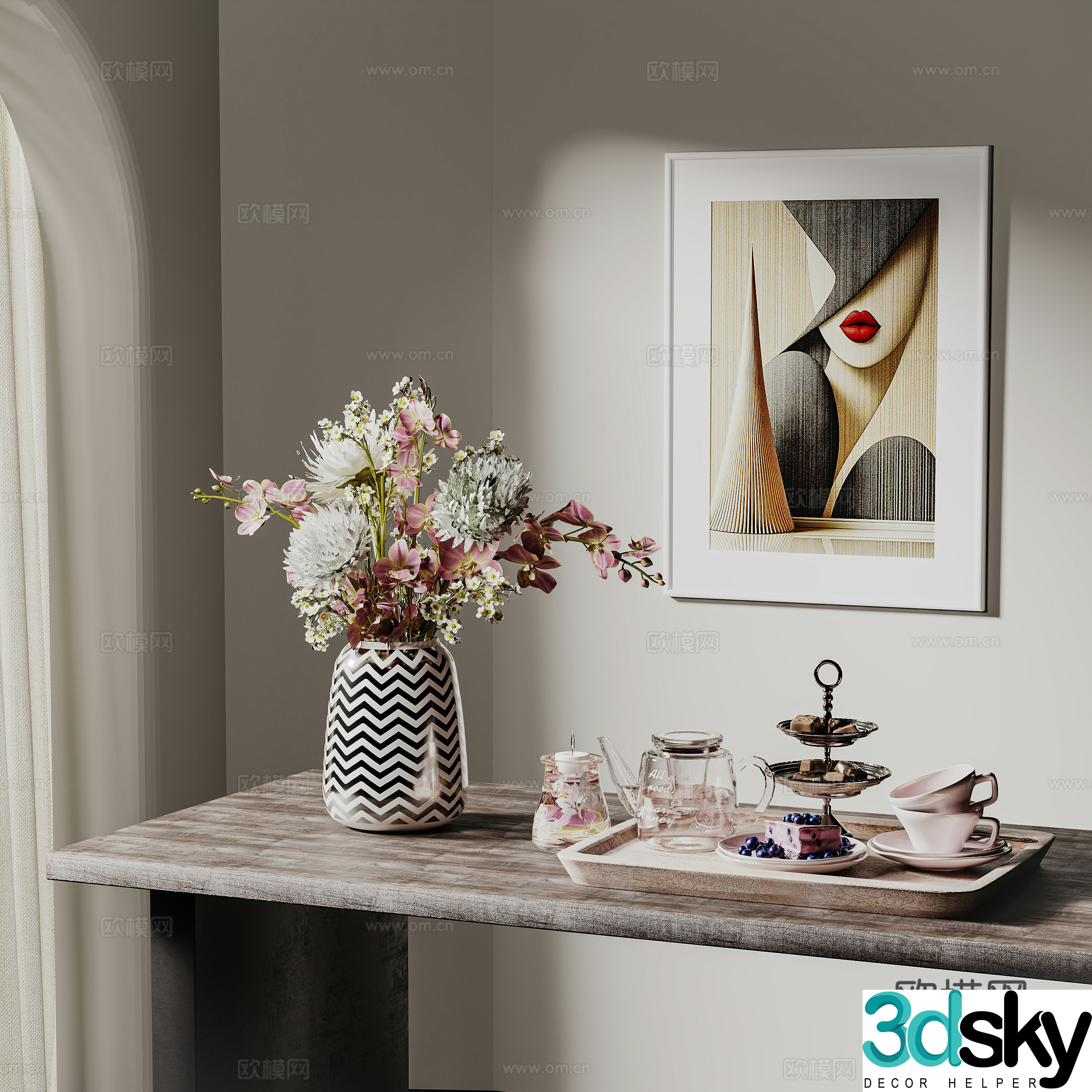 Modern vase flower art ornament combination simple European jewelry ornament 3D model