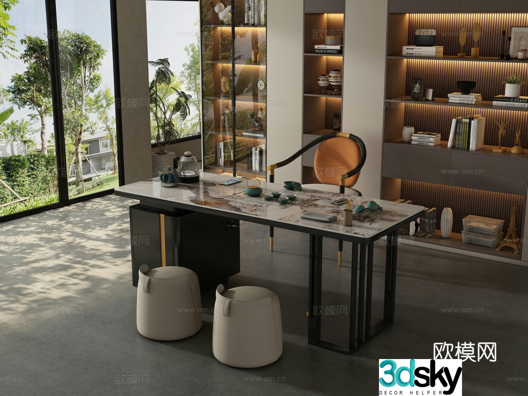 Modern tea room tea table and chair 3d model