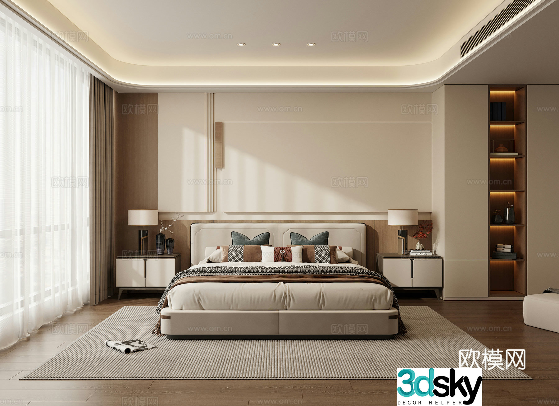 New Chinese-style Zen bedroom double bed master bedroom second bedroom 3D model