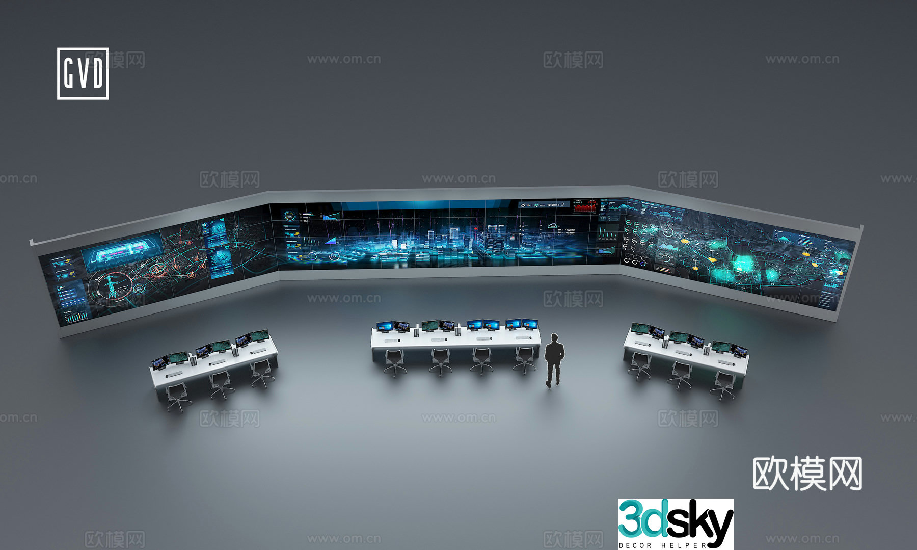 Exhibition Hall Modern Exhibition Hall Technology Large Screen Large Screen Visualization Control Center Refers to 3D Model