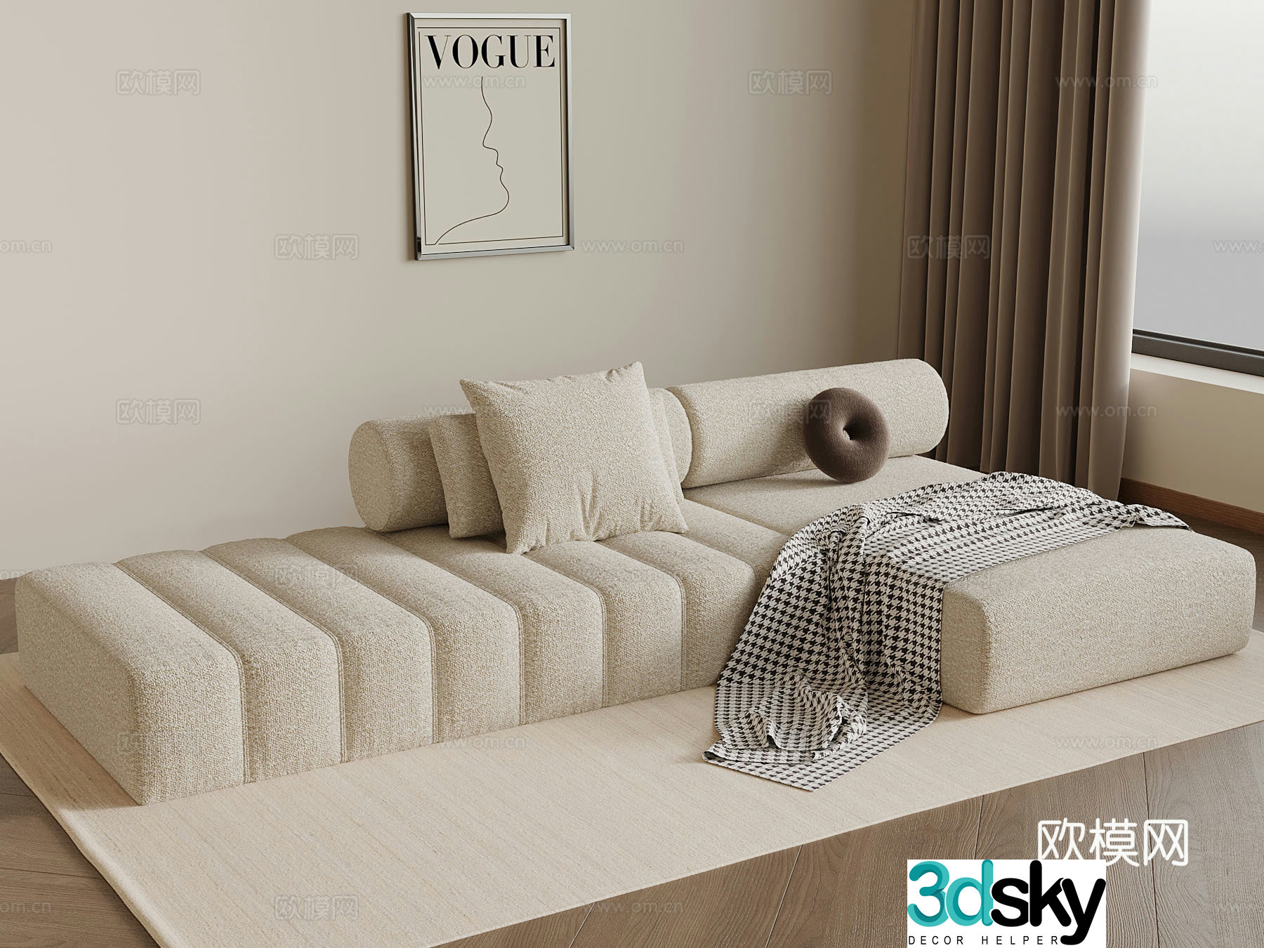 French cream style sofa multi-person sofa 3d model
