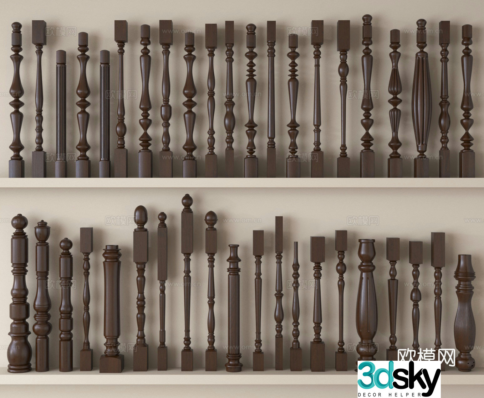 European solid wood handrails stair guardrails column handrails 3d model 3d model